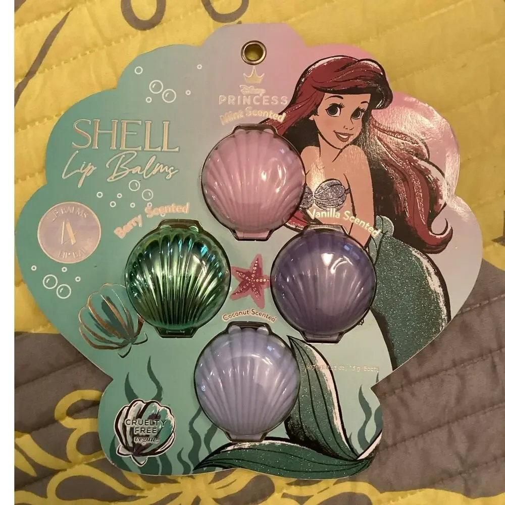 NWT Disney Princess Ariel Shell Flavored Lip Balm Vanilla Berry Mint Coconut Set